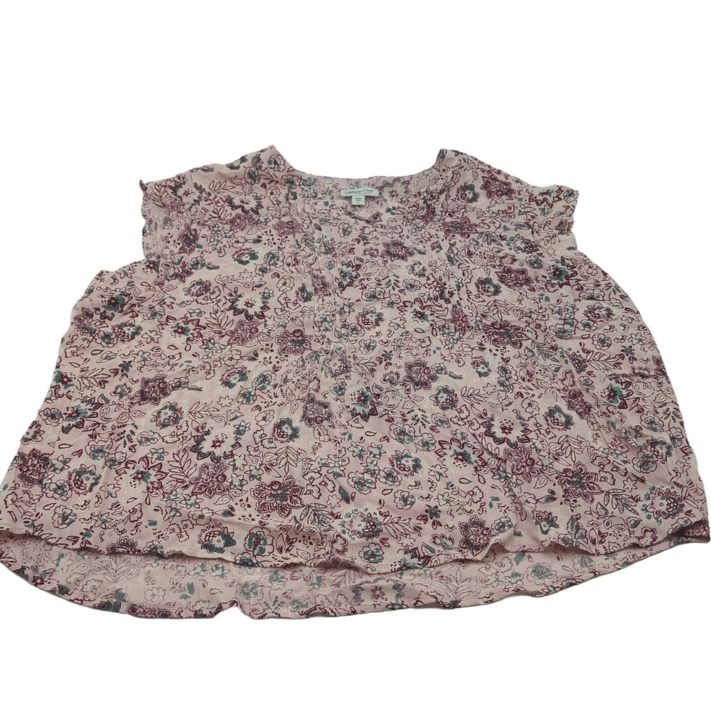 Coldwater Creek Pink Floral Pintuck Ruffle Blouse 3X Rayon Sleeveless Top